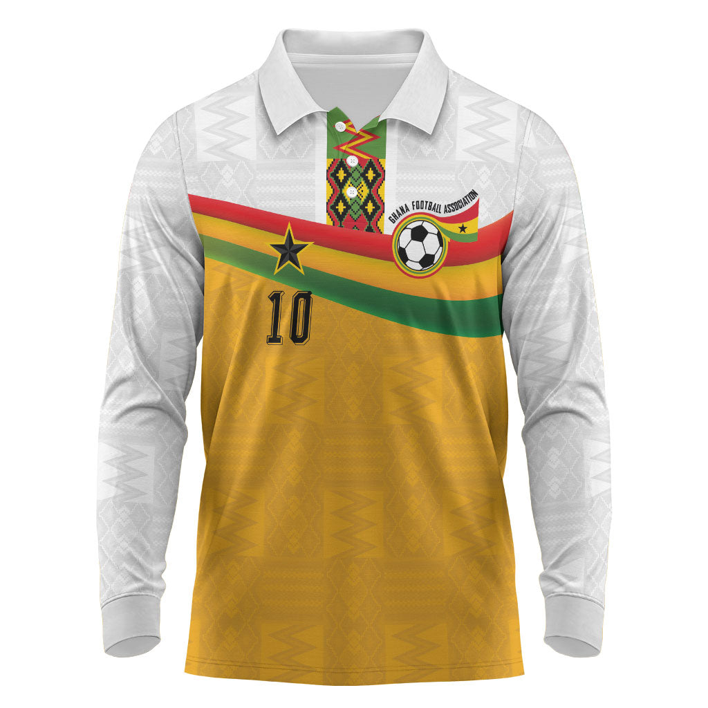 Custom Ghana Football Long Sleeve Polo Shirt Abstract Flag and Kente Pattern