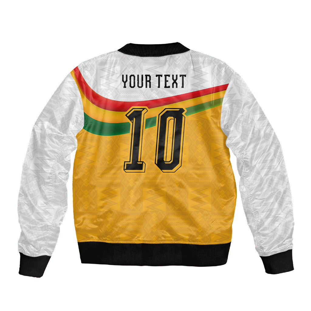 Custom Ghana Football Sleeve Zip Bomber Jacket Abstract Flag and Kente Pattern