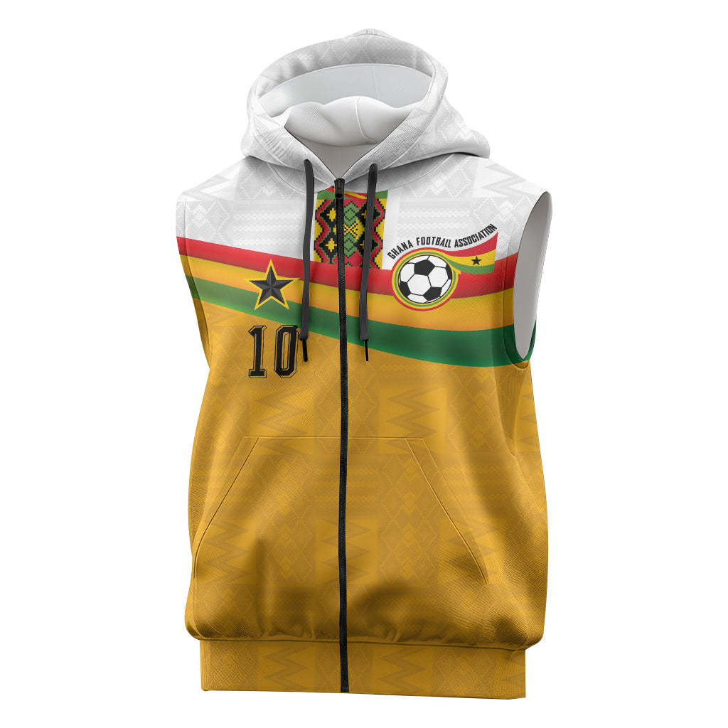 Custom Ghana Football Sleeveless Zip Hoodie Abstract Flag and Kente Pattern