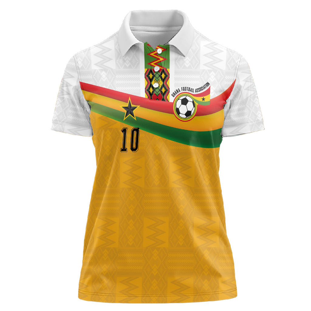 Custom Ghana Football Women Polo Shirt Abstract Flag and Kente Pattern