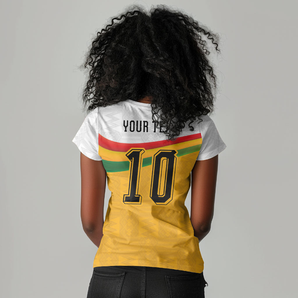 Custom Ghana Football Women V-Neck T-Shirt Abstract Flag and Kente Pattern