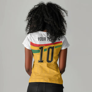 Custom Ghana Football Women V-Neck T-Shirt Abstract Flag and Kente Pattern