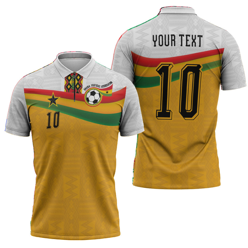 Custom Ghana Football Zipper Polo Shirt Abstract Flag and Kente Pattern