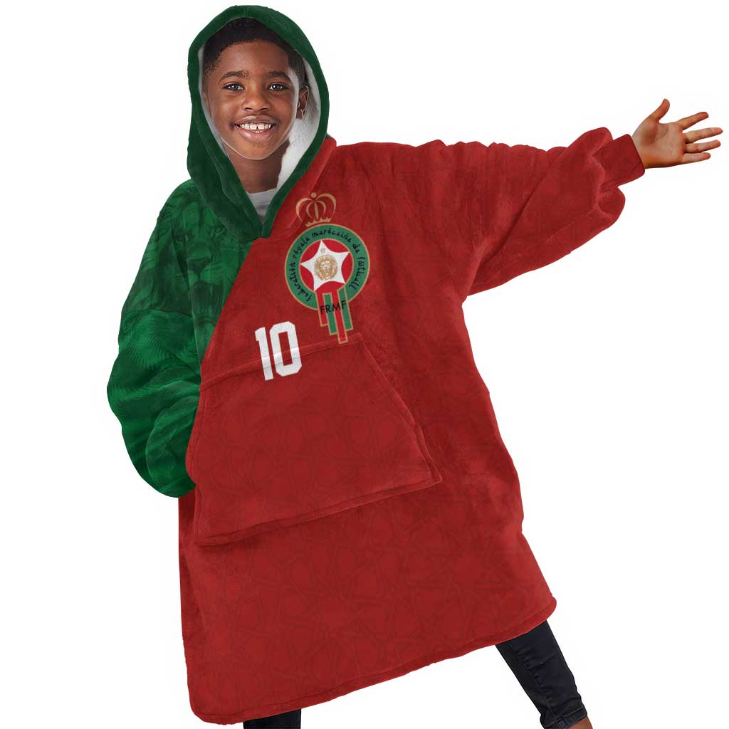 Custom Moroccan Football Kid Wearable Blanket Hoodie Go Glory-The Atlas Lions - African Pride