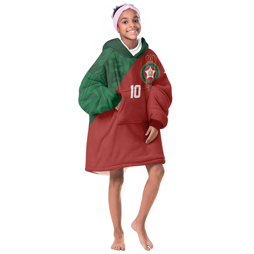 Custom Moroccan Football Kid Wearable Blanket Hoodie Go Glory-The Atlas Lions - African Pride