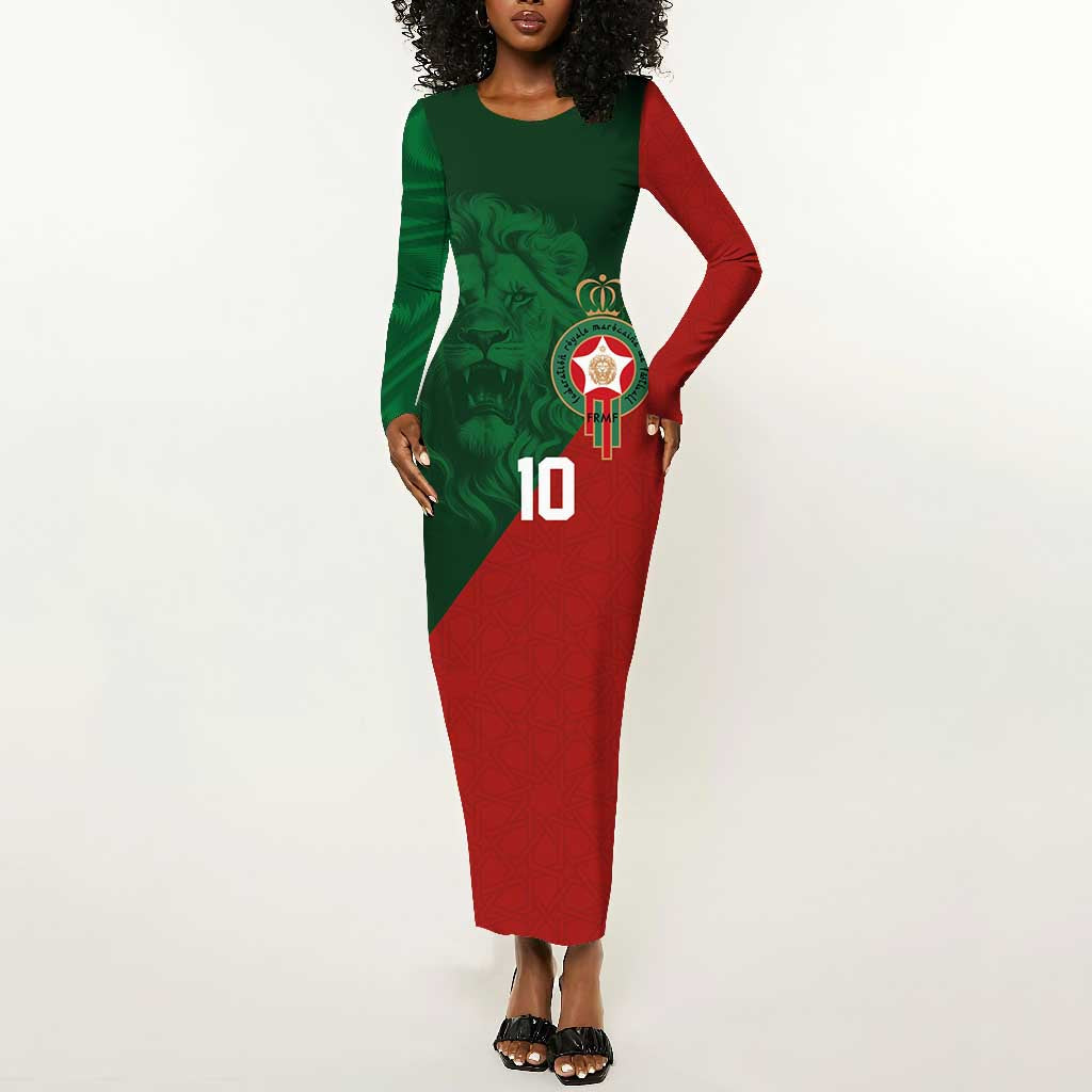 Custom Moroccan Football Long Sleeve Bodycon Dress Go Glory-The Atlas Lions - African Pride