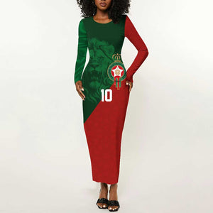 Custom Moroccan Football Long Sleeve Bodycon Dress Go Glory-The Atlas Lions - African Pride