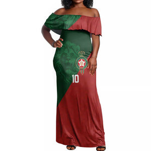 Custom Moroccan Football Off Shoulder Maxi Dress Go Glory-The Atlas Lions - African Pride