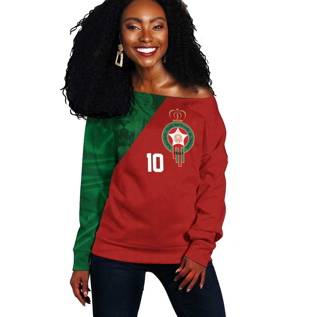 Custom Moroccan Football Off Shoulder Sweater Go Glory-The Atlas Lions - African Pride