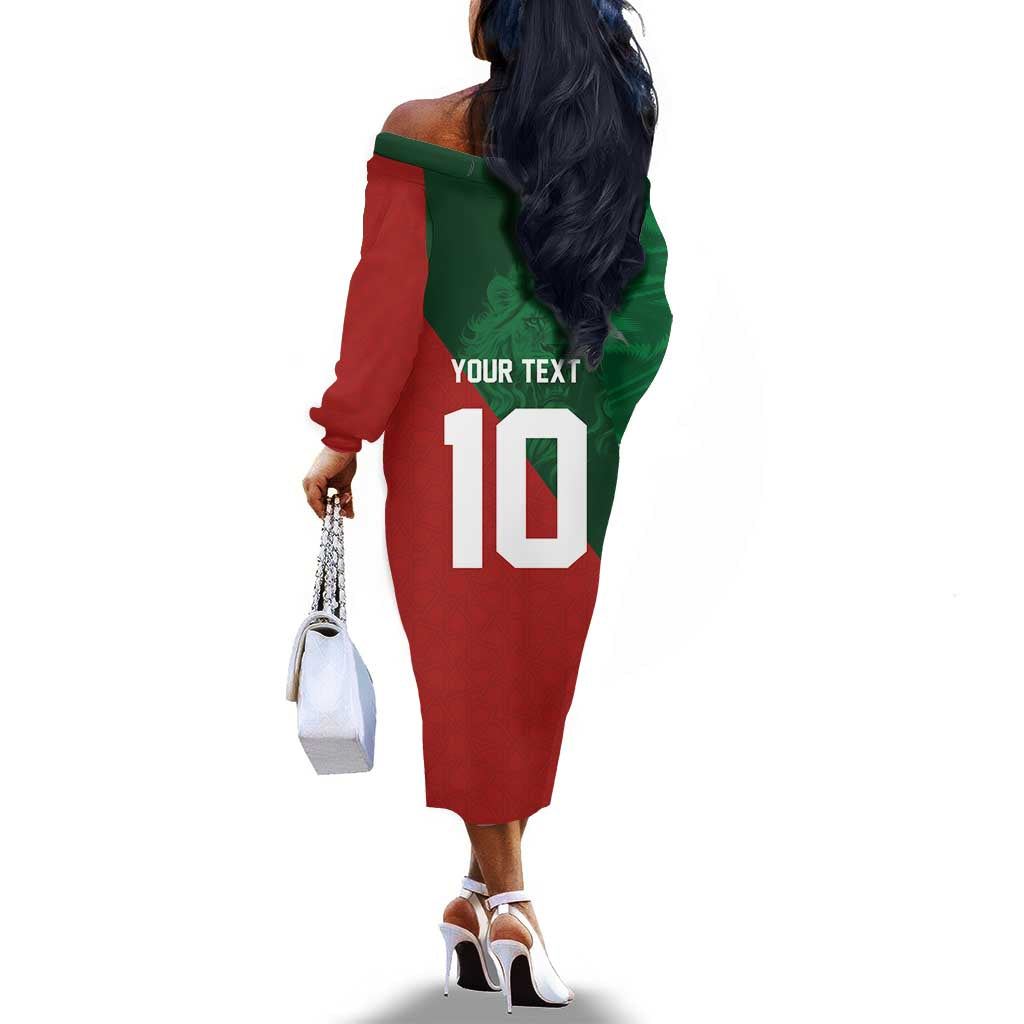 Custom Moroccan Football Off The Shoulder Long Sleeve Dress Go Glory-The Atlas Lions - African Pride