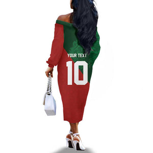 Custom Moroccan Football Off The Shoulder Long Sleeve Dress Go Glory-The Atlas Lions - African Pride