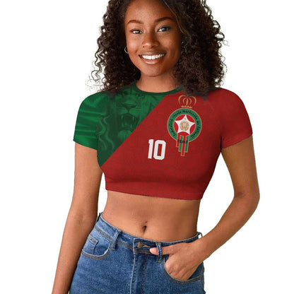 Custom Moroccan Football Raglan Cropped T shirt Go Glory-The Atlas Lions - African Pride