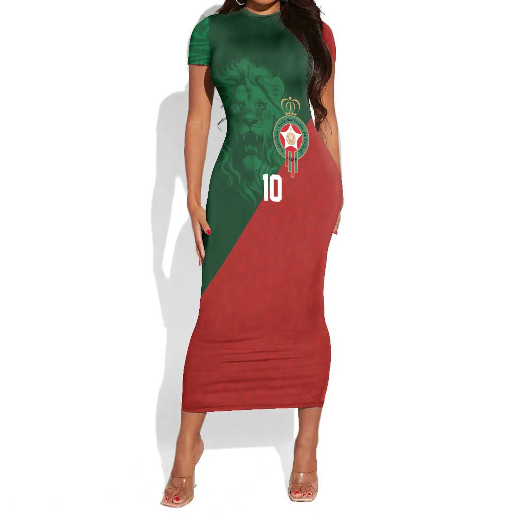 Custom Moroccan Football Short Sleeve Bodycon Dress Go Glory-The Atlas Lions - African Pride
