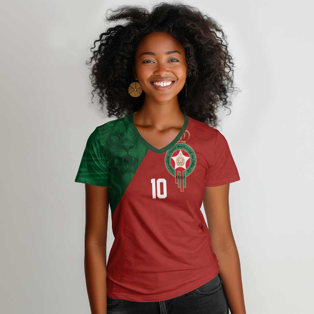 Custom Moroccan Football Women V-Neck T-Shirt Go Glory-The Atlas Lions - African Pride