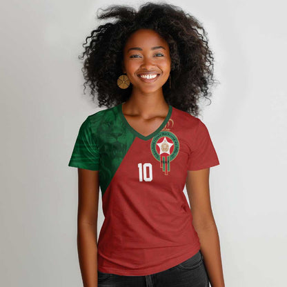 Custom Moroccan Football Women V-Neck T-Shirt Go Glory-The Atlas Lions - African Pride