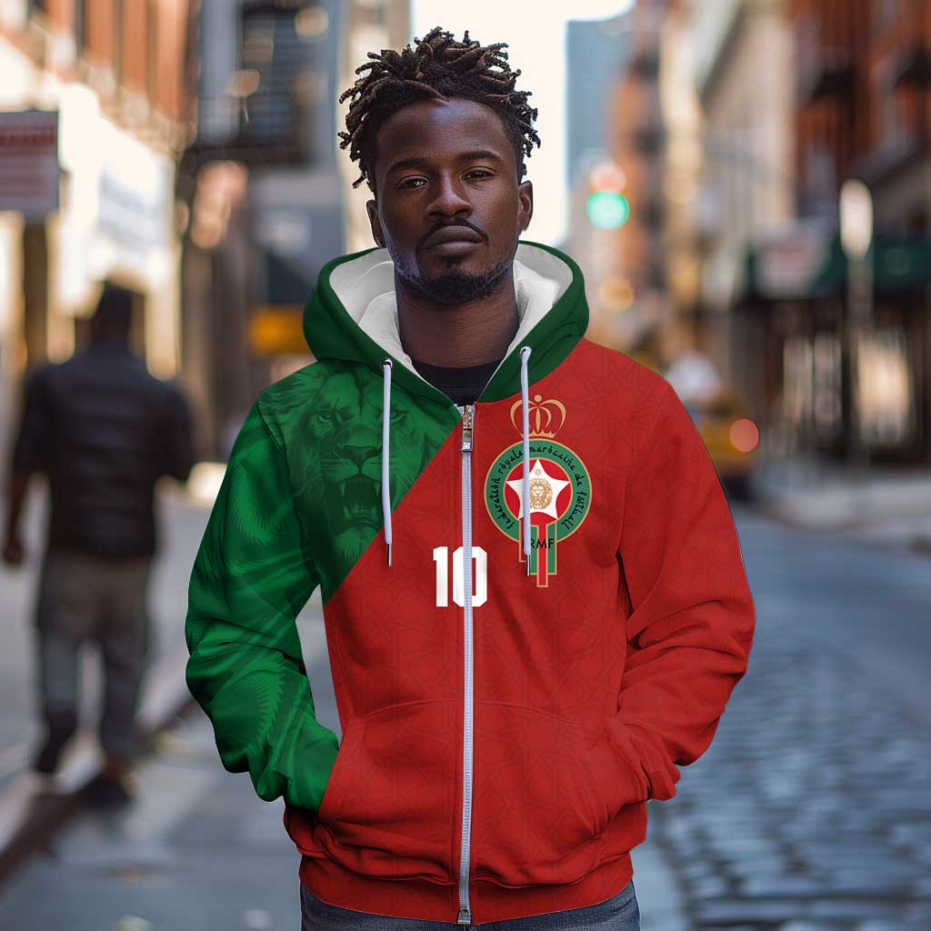 Custom Moroccan Football Zip Hoodie Go Glory-The Atlas Lions - African Pride
