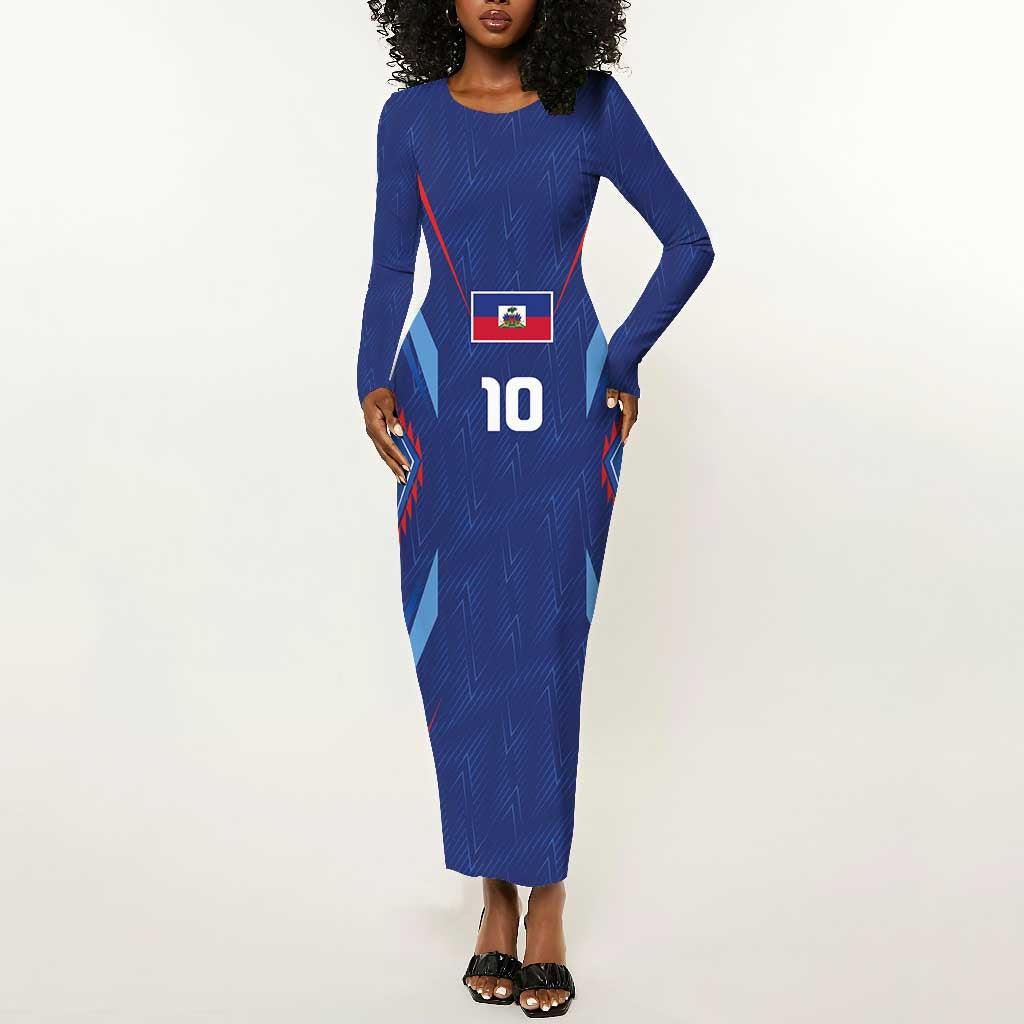 Custom Afro Haiti Football Long Sleeve Bodycon Dress Sporty Style - African Pride