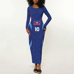 Custom Afro Haiti Football Long Sleeve Bodycon Dress Sporty Style - African Pride