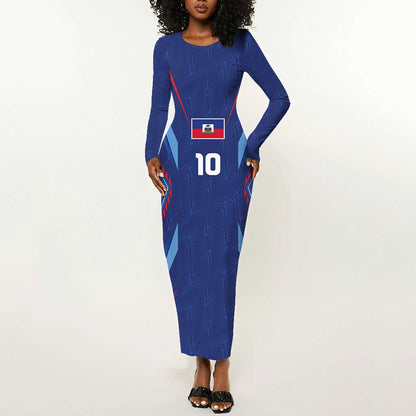 Custom Afro Haiti Football Long Sleeve Bodycon Dress Sporty Style - African Pride