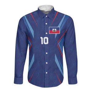 Custom Afro Haiti Football Long Sleeve Button Shirt Sporty Style - African Pride
