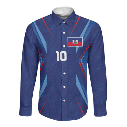 Custom Afro Haiti Football Long Sleeve Button Shirt Sporty Style - African Pride