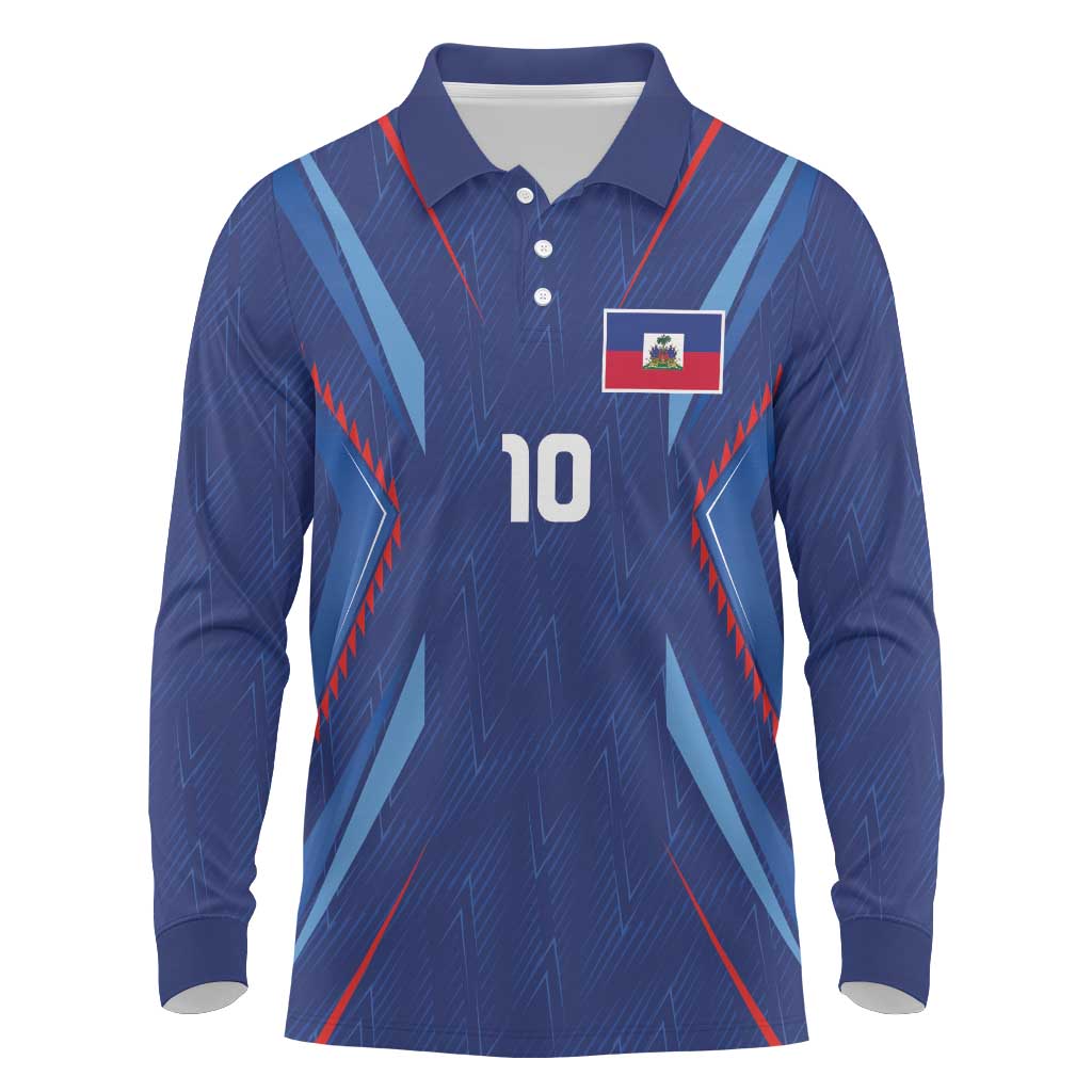 Custom Afro Haiti Football Long Sleeve Polo Shirt Sporty Style - African Pride