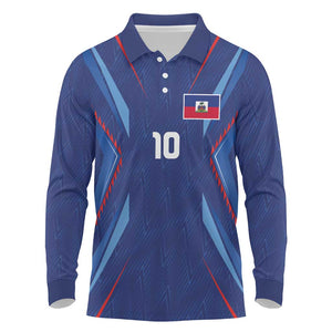 Custom Afro Haiti Football Long Sleeve Polo Shirt Sporty Style - African Pride