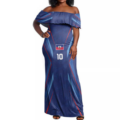 Custom Afro Haiti Football Off Shoulder Maxi Dress Sporty Style - African Pride