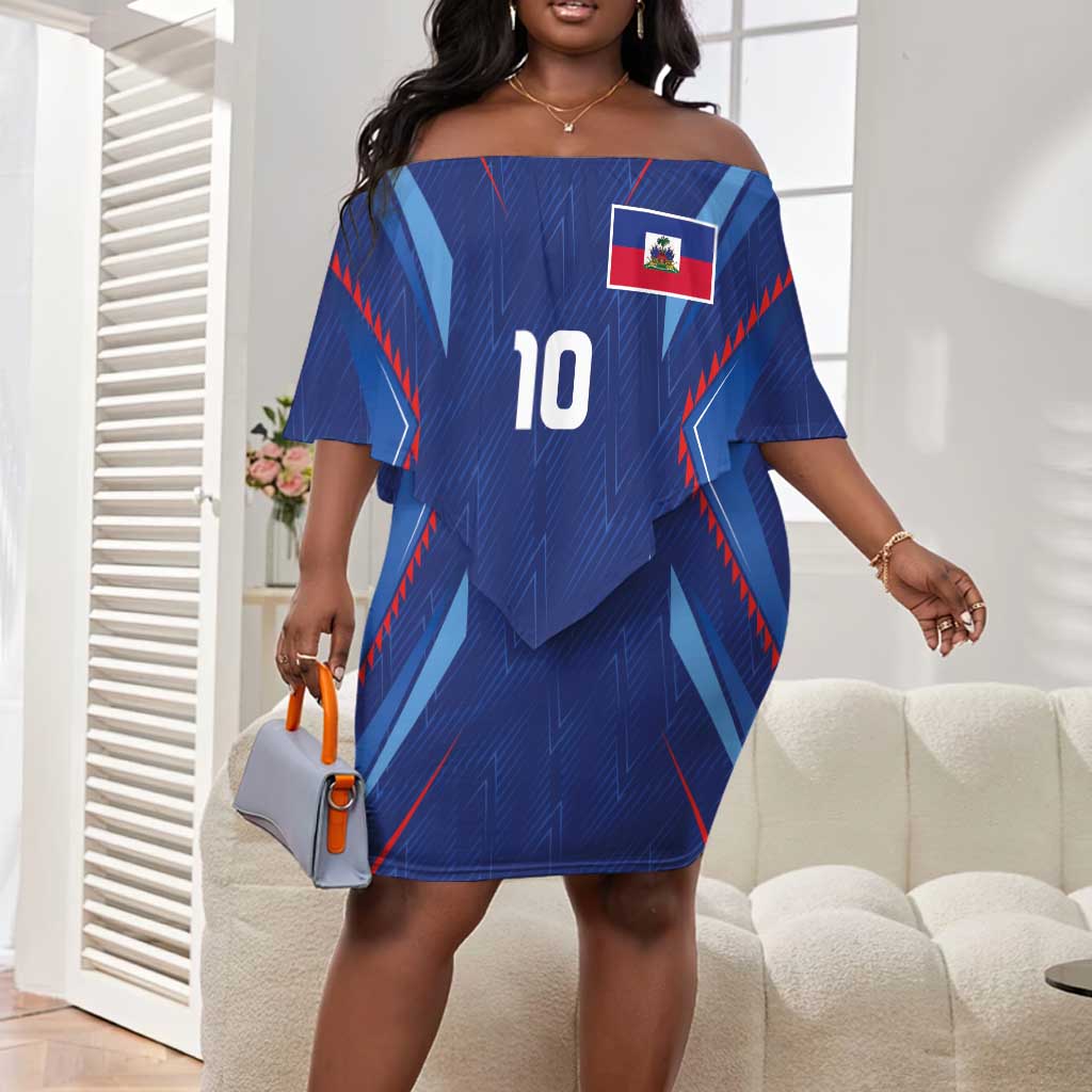 Custom Afro Haiti Football Off Shoulder Short Dress Sporty Style - African Pride