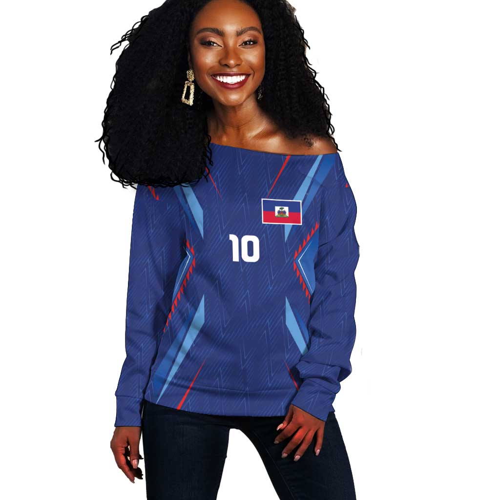 Custom Afro Haiti Football Off Shoulder Sweater Sporty Style - African Pride