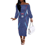 Custom Afro Haiti Football Off The Shoulder Long Sleeve Dress Sporty Style - African Pride