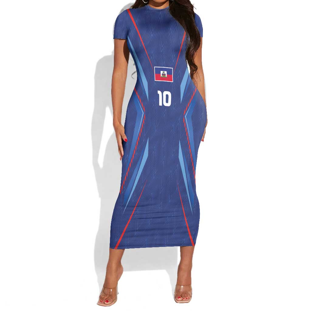 Custom Afro Haiti Football Short Sleeve Bodycon Dress Sporty Style - African Pride