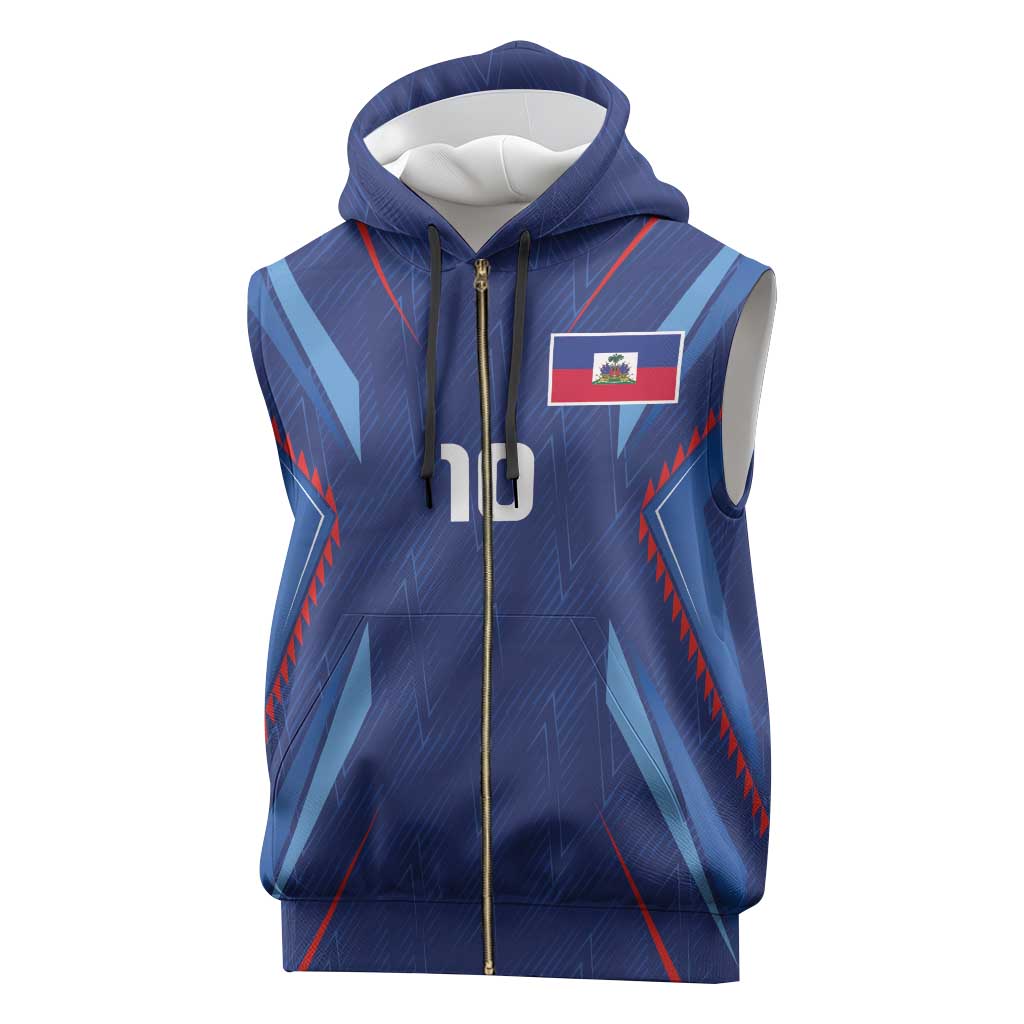 Custom Afro Haiti Football Sleeveless Zip Hoodie Sporty Style - African Pride