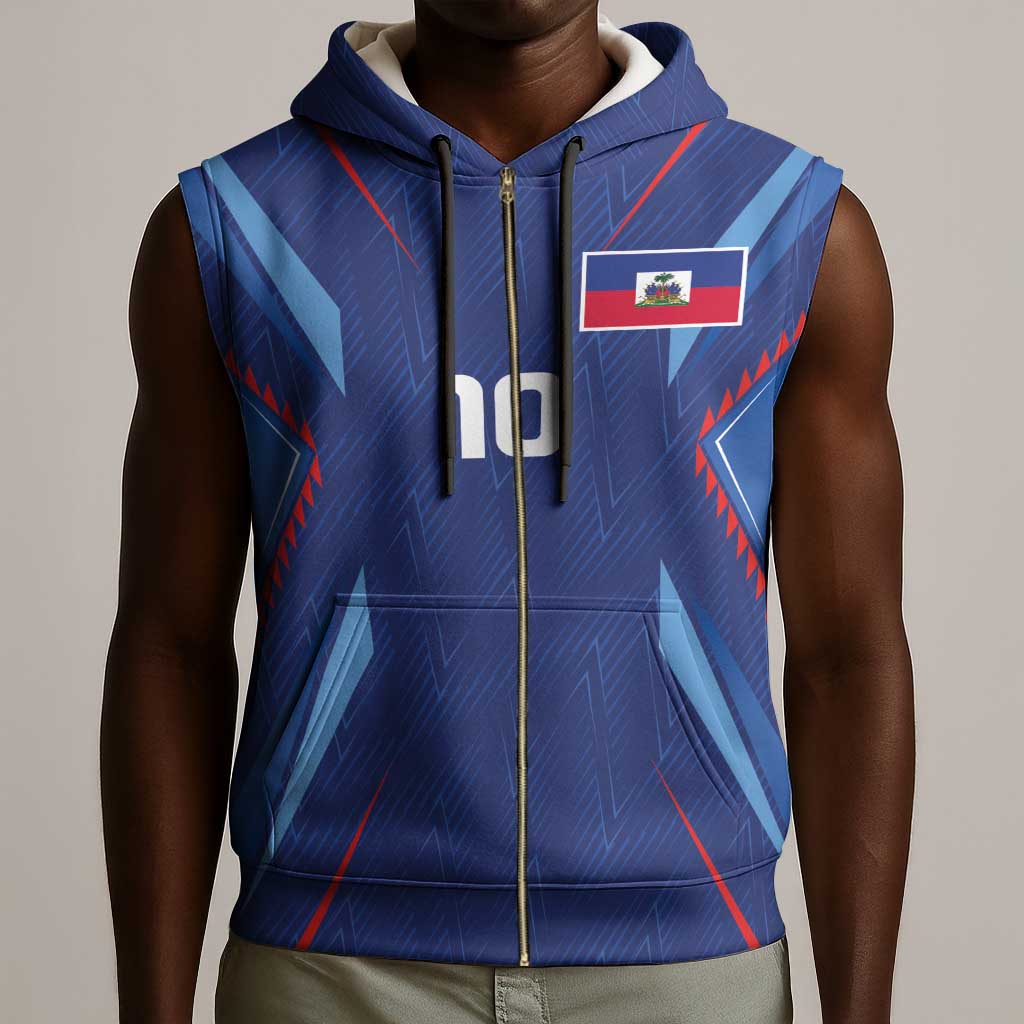 Custom Afro Haiti Football Sleeveless Zip Hoodie Sporty Style - African Pride