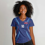 Custom Afro Haiti Football Women V-Neck T-Shirt Sporty Style - African Pride