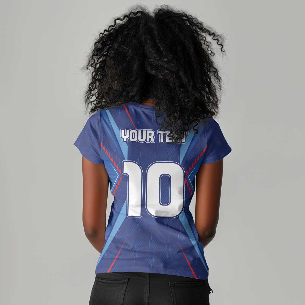 Custom Afro Haiti Football Women V-Neck T-Shirt Sporty Style - African Pride