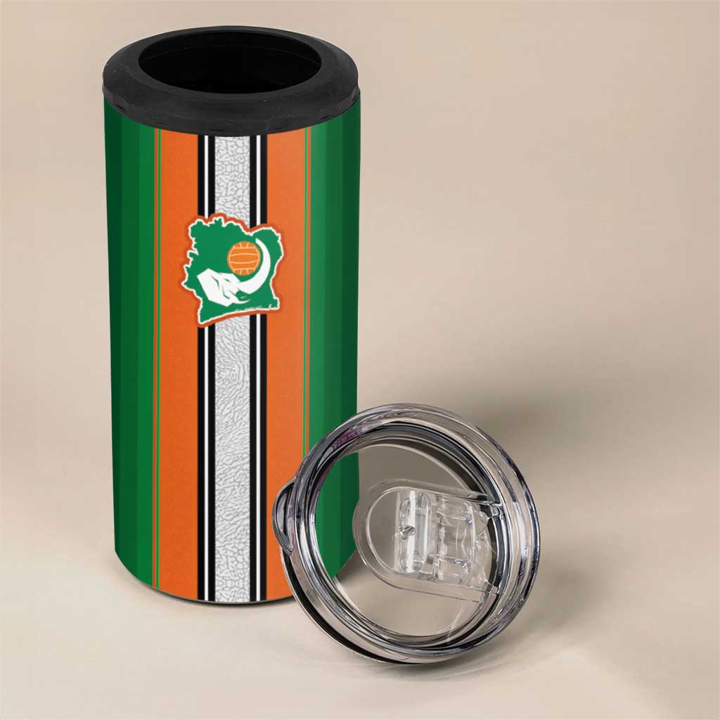Custom Côte d'Ivoire National Football 4 in 1 Can Cooler Tumbler Les Elephants-Sporty Stripes - African Pride