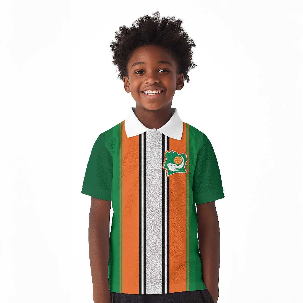 Custom Côte d'Ivoire National Football Kid Polo Shirt Les Elephants-Sporty Stripes - African Pride