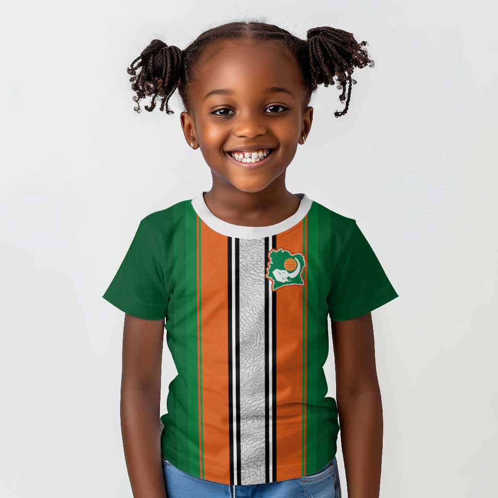 Custom Côte d'Ivoire National Football Kid T shirt Les Elephants-Sporty Stripes - African Pride