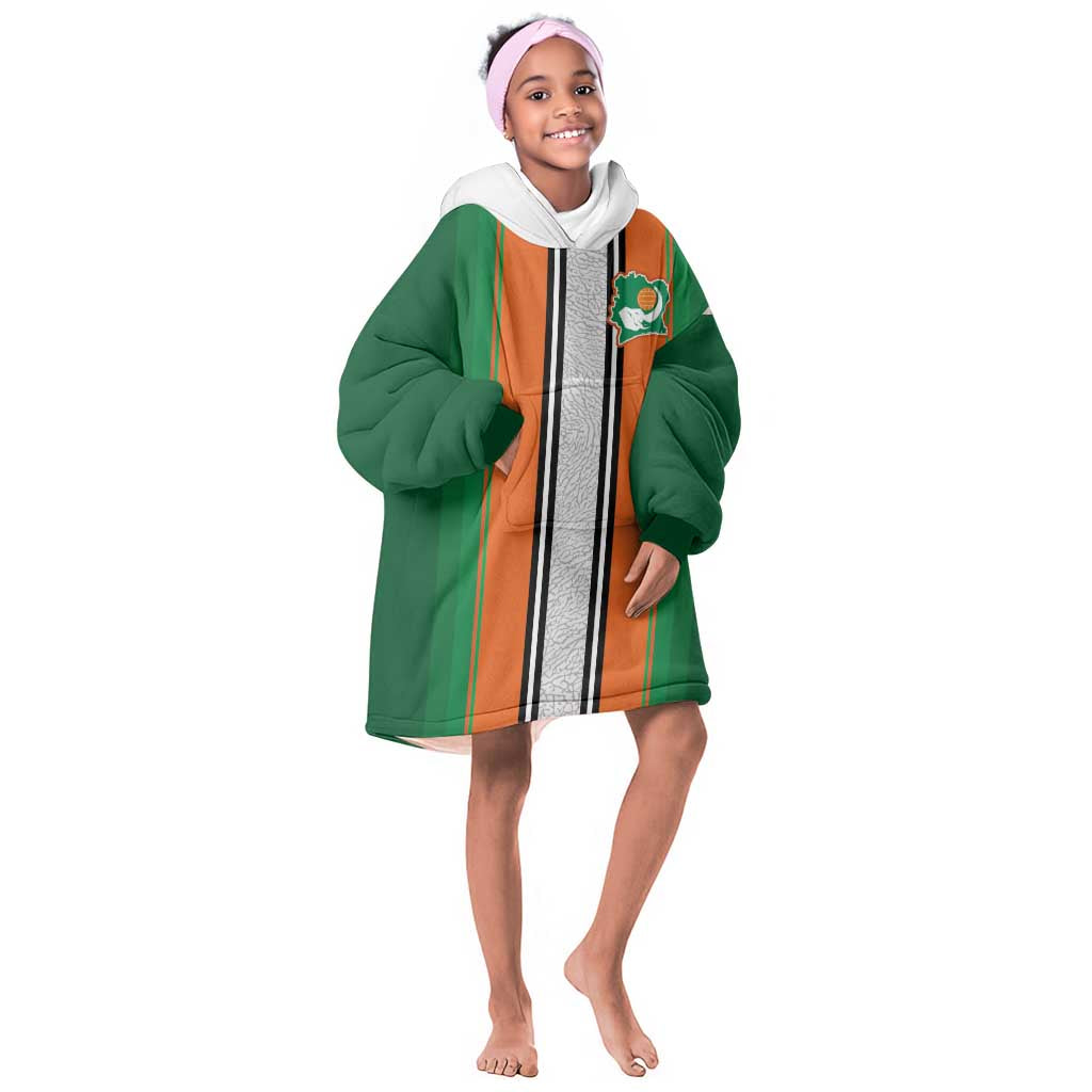 Custom Côte d'Ivoire National Football Kid Wearable Blanket Hoodie Les Elephants-Sporty Stripes - African Pride