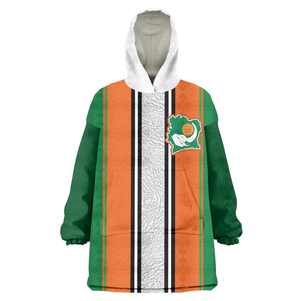 Custom Côte d'Ivoire National Football Kid Wearable Blanket Hoodie Les Elephants-Sporty Stripes - African Pride
