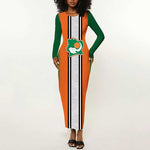 Custom Côte d'Ivoire National Football Long Sleeve Bodycon Dress Les Elephants-Sporty Stripes - African Pride