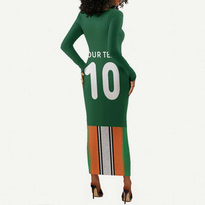 Custom Côte d'Ivoire National Football Long Sleeve Bodycon Dress Les Elephants-Sporty Stripes - African Pride