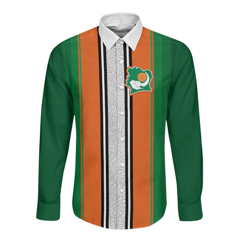 Custom Côte d'Ivoire National Football Long Sleeve Button Shirt Les Elephants-Sporty Stripes - African Pride