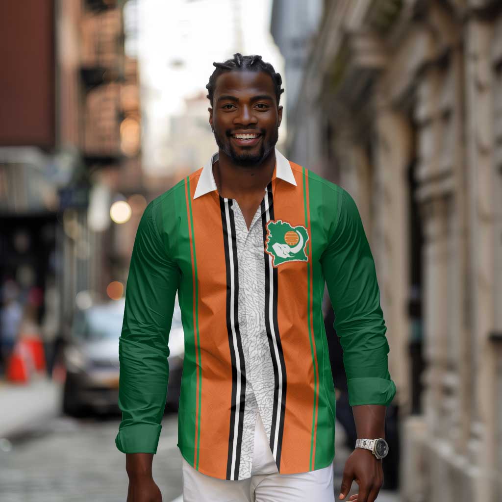 Custom Côte d'Ivoire National Football Long Sleeve Button Shirt Les Elephants-Sporty Stripes - African Pride
