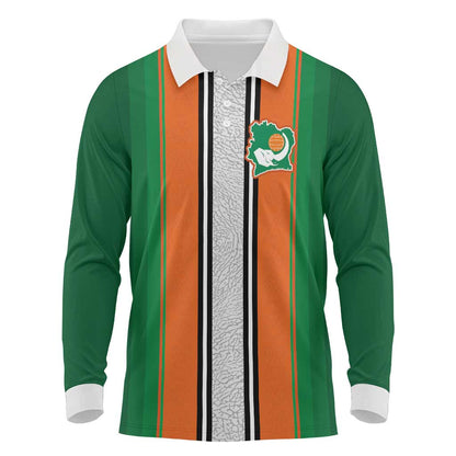 Custom Côte d'Ivoire National Football Long Sleeve Polo Shirt Les Elephants-Sporty Stripes - African Pride