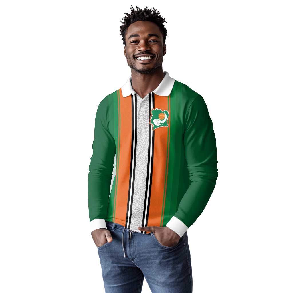 Custom Côte d'Ivoire National Football Long Sleeve Polo Shirt Les Elephants-Sporty Stripes - African Pride