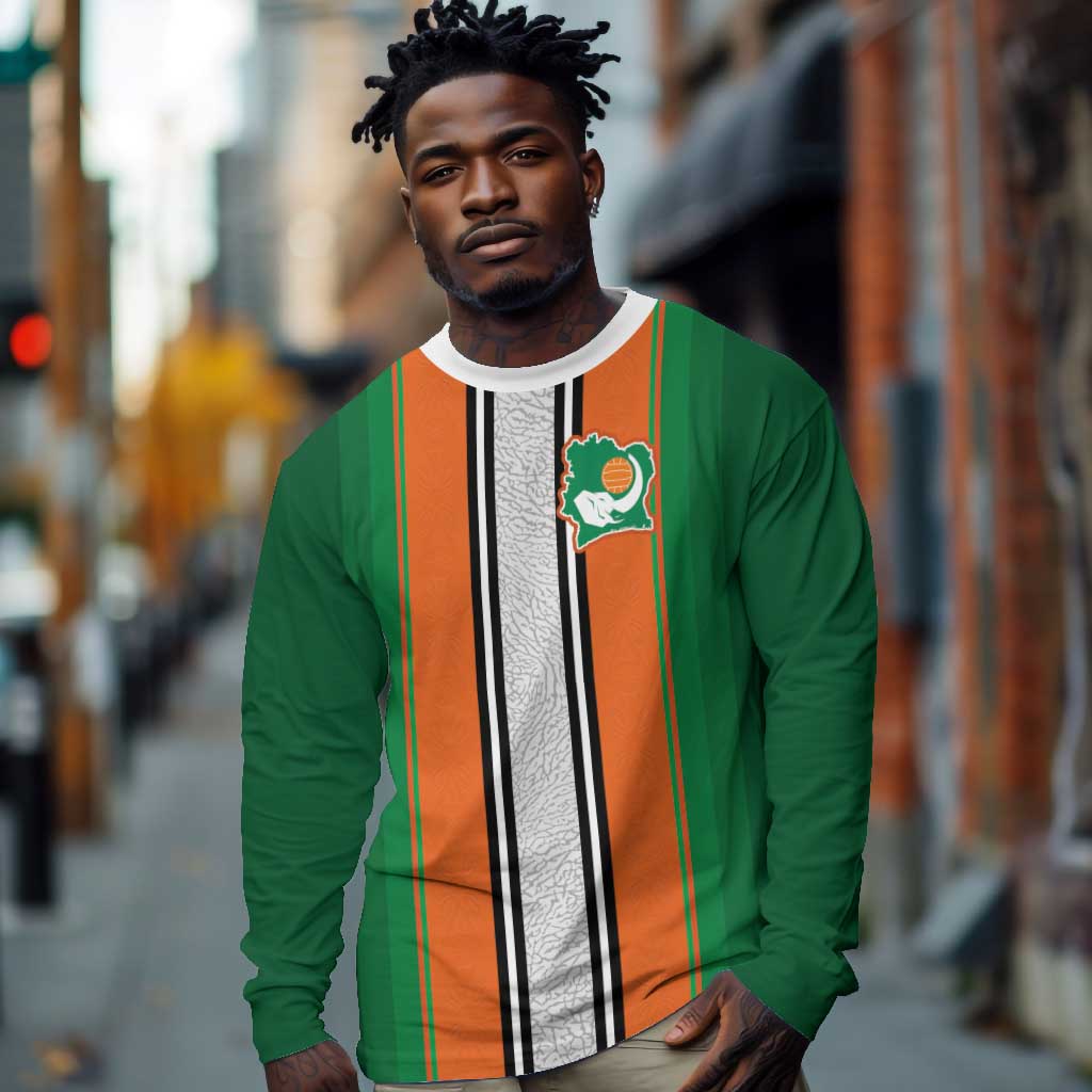 Custom Côte d'Ivoire National Football Long Sleeve Shirt Les Elephants-Sporty Stripes - African Pride