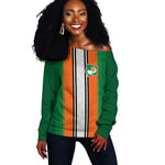 Custom Côte d'Ivoire National Football Off Shoulder Sweater Les Elephants-Sporty Stripes - African Pride