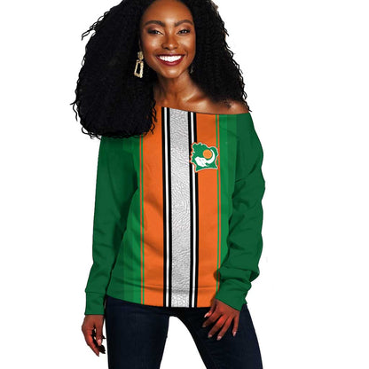 Custom Côte d'Ivoire National Football Off Shoulder Sweater Les Elephants-Sporty Stripes - African Pride